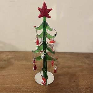 Blown Art Glass Christmas Tree Wine Charm Holder 11 Holiday Charms Red Star Top